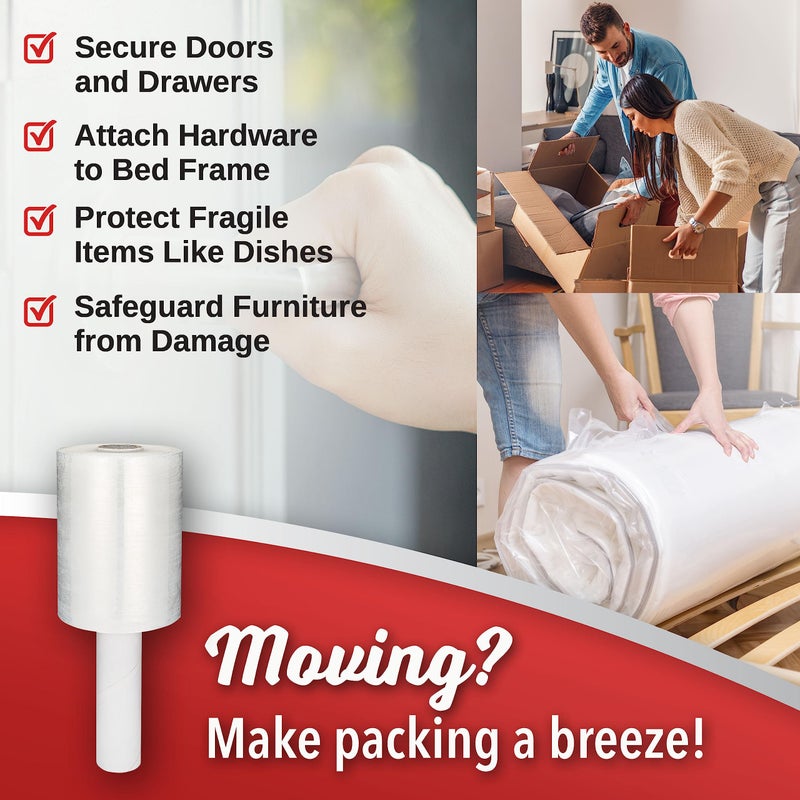 Simply Cool 12 Pack Industrial Strength Mini Hand Stretch Wrap 5" 1000 Ft Roll 80 Gauge Thick, Shrink Wrap Roll for Moving Supplies, Furniture, Pallets, Plastic Wrap for Packing, Heavy Duty Stretch Film - Image 4